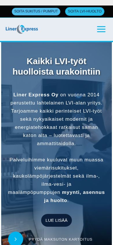 Liner Express – verkkosivujen mobiilinäkymä